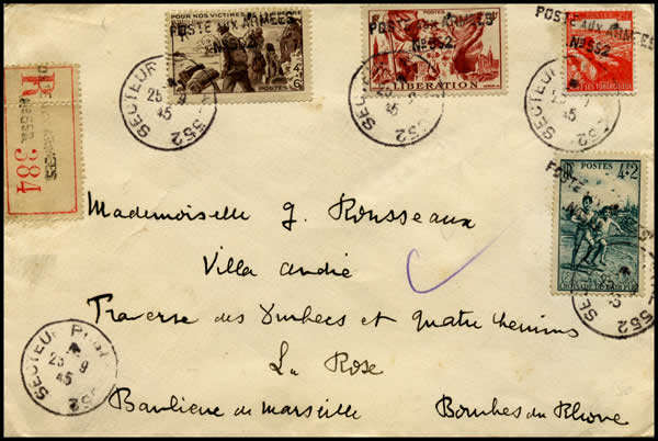 Lettre affranchie du secteur postal 552 1945