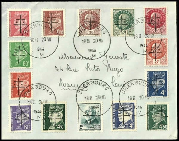 Surchargés de Cherbourg sur enveloppe