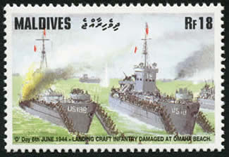 Timbres des maldives consacré à Omaha Beach