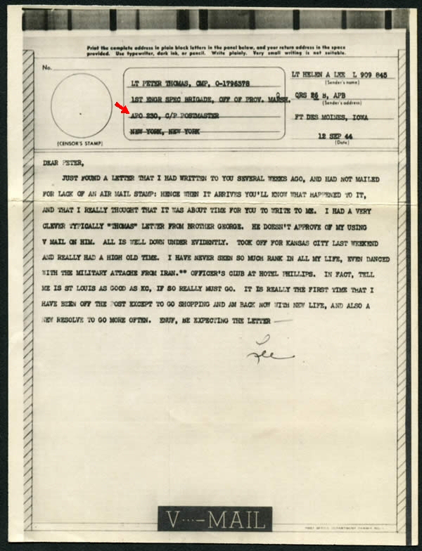 APO 230 HQ 1st US ARMY Versailles