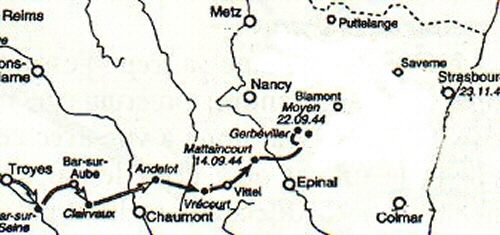 Itinéraire de la 2ème DB jusqu'aux Vosges