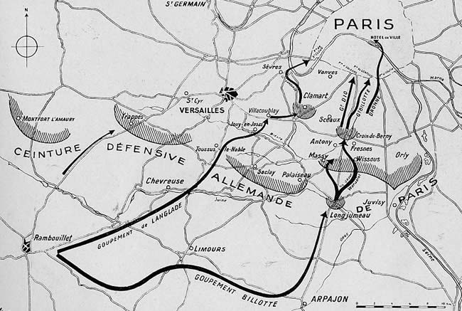 Itinéraire de la deuxième DB sur Paris
