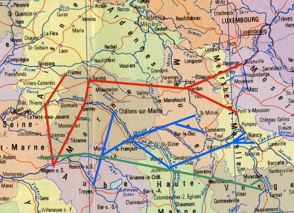 Itinéraire des corps d'armées Patton de la seine à la Moselle