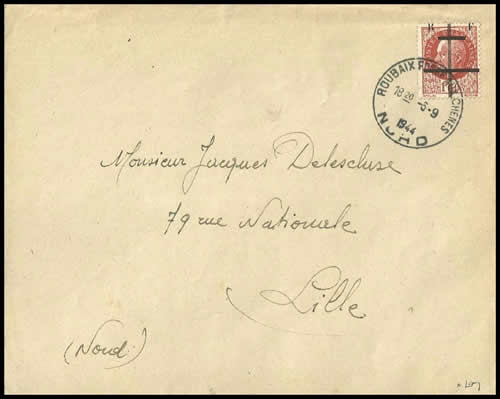 Timbre surchargé RF à Lille utilisé à Roubaix