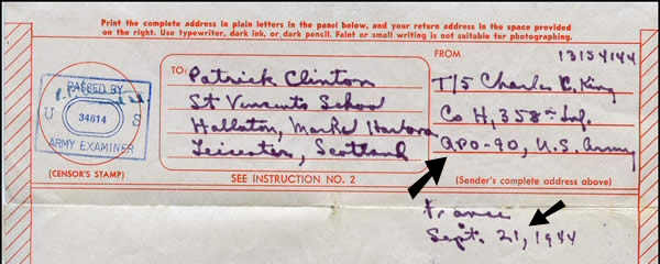 V-mail envoyé par voie de surface de l'APO 90