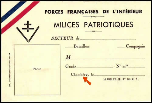 carte d'identité d'un Milicien Patritique