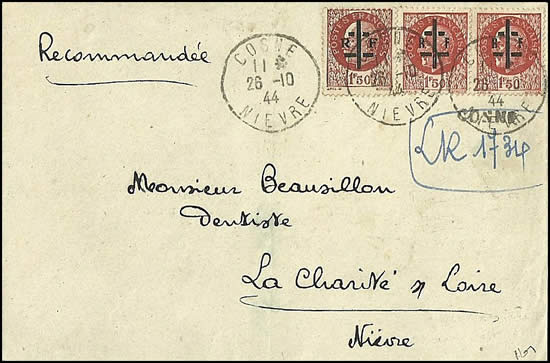 surchargés de la Charité sur Loire sur lettre recommandée