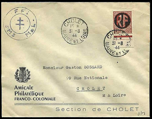 Surcharges de Cholet sur lettre