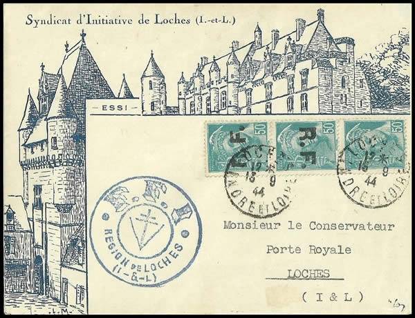 Surchargés de Loches et cachet FFI