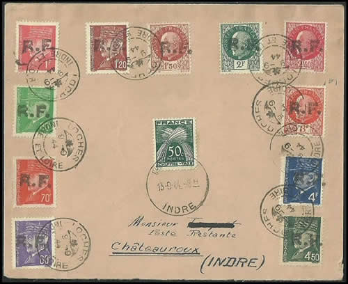 Surcharge Rf de Loches sur lettre