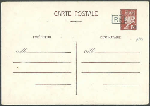 Entier Pétain surcharge de Poitiers