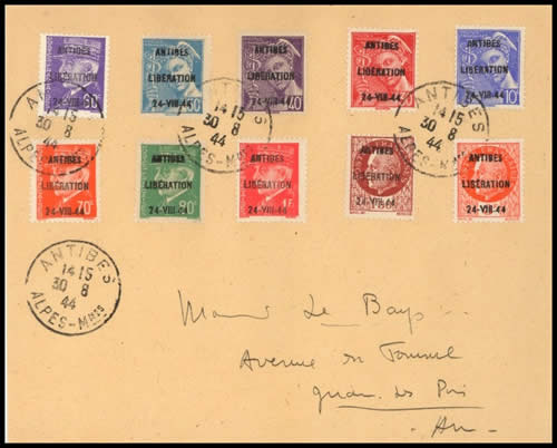 Surcharges RF d'Antibes sur lettre