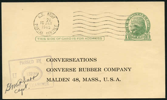 Entier postal US à 1cent oblitéré APO 21
