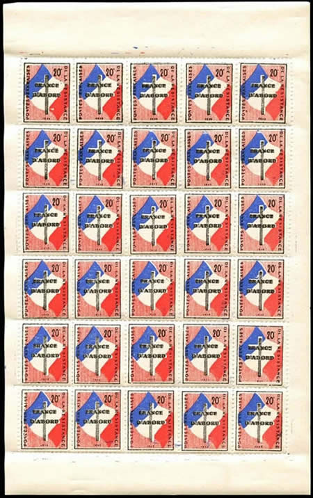 Feuillet de vignettes France d'Abord