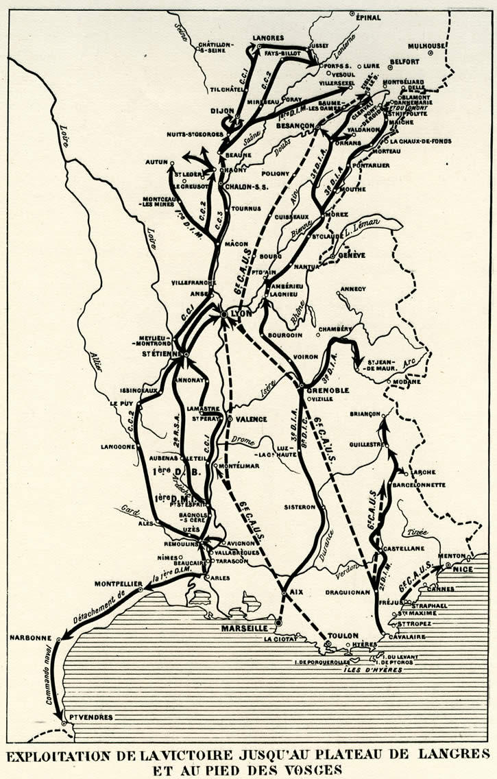 Itinéraires principaux des forces du débarquement de Provence