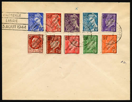 Timbres surchargés de la Libération de Marseille sur lettre