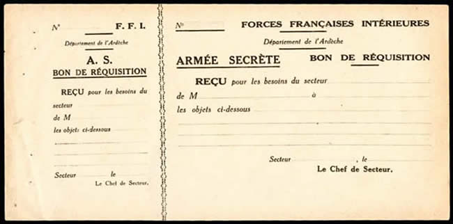 Bon de réquisition de l'Armée Secrète