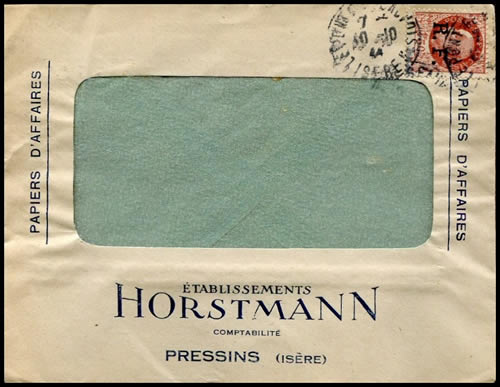 Timbres surchargés à Lyon utilisé en Isère