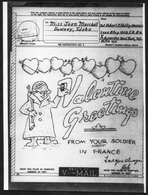 V-mail américain pou la Saint Valentin