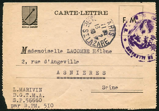 carte lettre Rhin et danube oblitérée