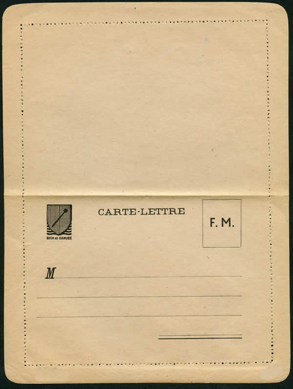 Carte-lettre en franchise militaire Rhin et Danube