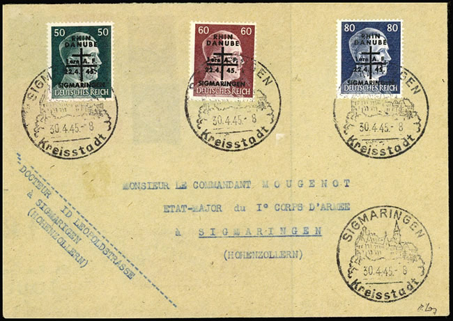 Timbres surchargés sigmaringen sur lettre