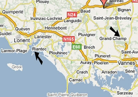 carte avec Riantec et Grand-champs