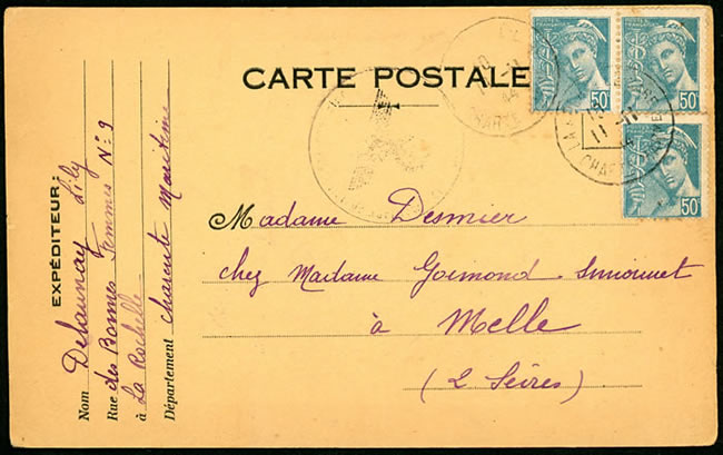 CP de La Rochelle pour les deux-Sevres novembre 1944