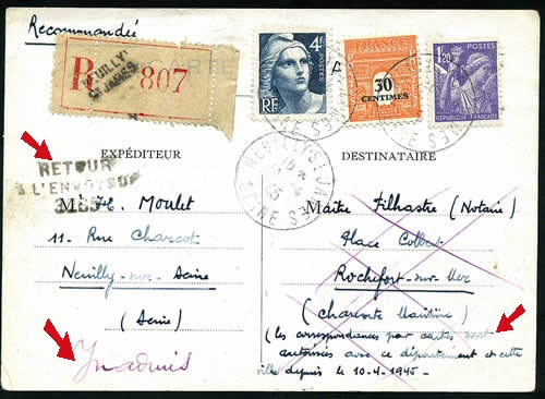 Carte postale pour rochefort retournée