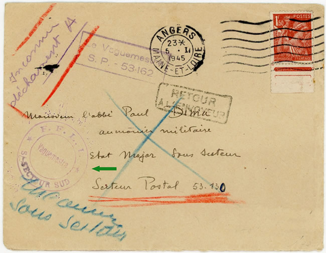 Lettre avec cachet des Forces Françaises de Loire Inférieure 1944