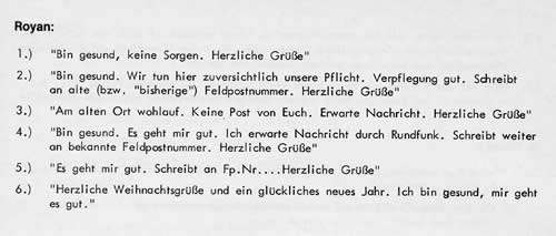 Liste des phrases codées pouvant être utilisées à Royan