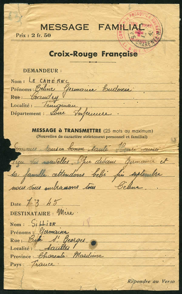 Message croix-rouge en provenance de la poche de St Nazaire