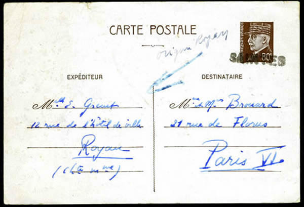 Entier Pétain à 80c utilisé à Royan