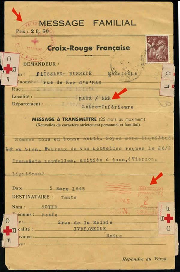 Message Croix-Rouge de Batz pour Ivry et retour