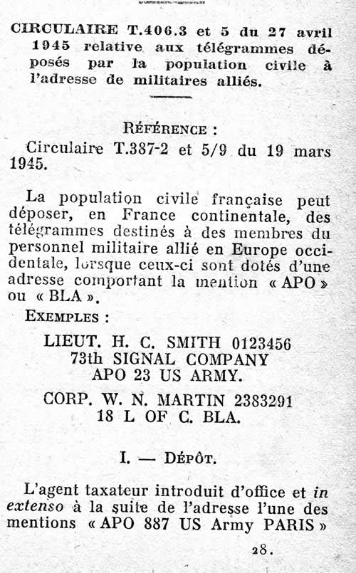 Télégrammes civils pour militaires alliés