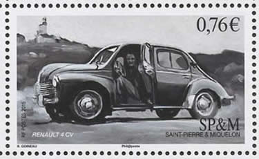 Timbre St Pierre et Miquelon consacré à la 4CV