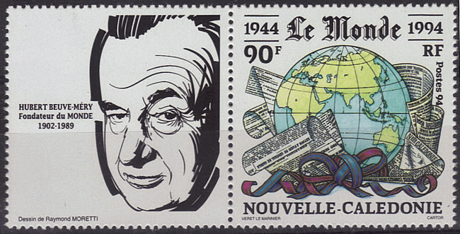 Timbre de Nouvelle-Calédonie pour le 50ème anniversaire du journal Le Monde