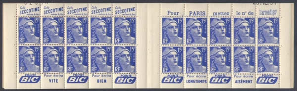 Carnet 15 F gandon avec pub BIC