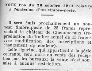 Emission du timbre Chenonceaux