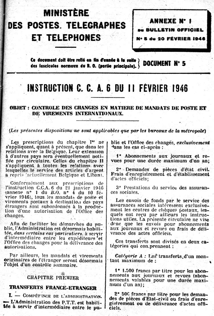 controle des changes février 1946