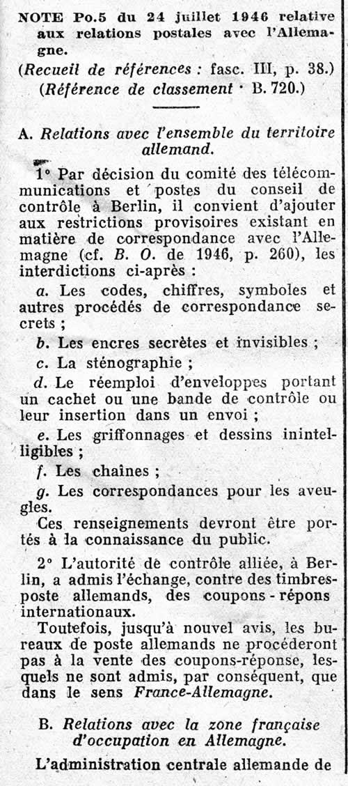 Courrier de France avec la Zone d'Occupation en Allemagne