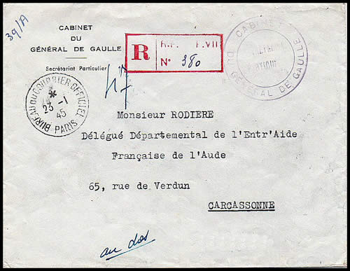 Lettre oblitérée du Bureau du Courrier Officiel