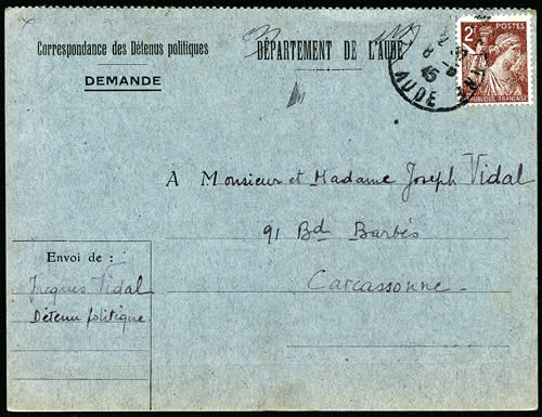 carte spéciale pour les détenus politiques de l'Aude