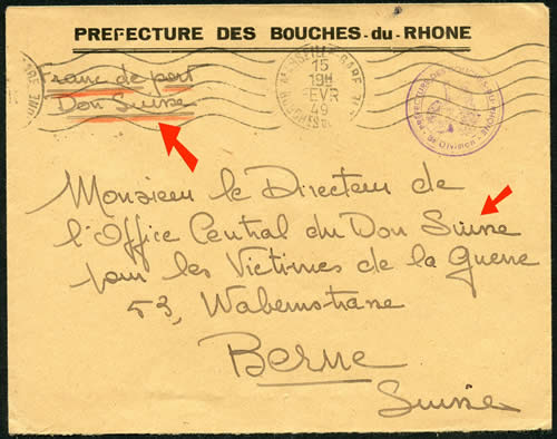 Lettre en franchise pour le Don Suisse