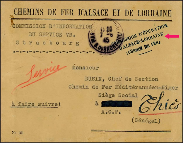 Lettre Commission d'épuration d'Alsace Lorraine