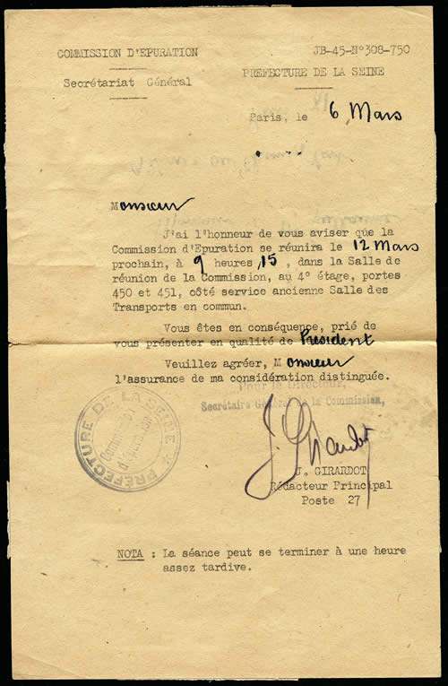 Epuration de la Préfecture de la Seine