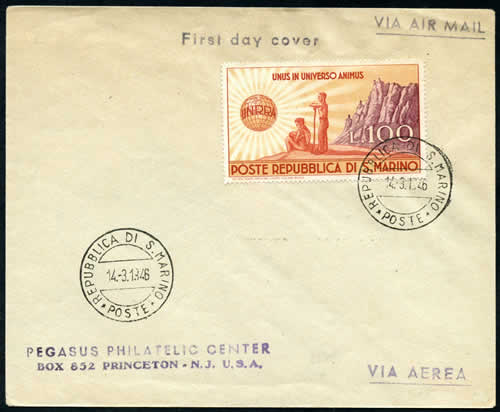 FDC timbre UNRRA St Marin