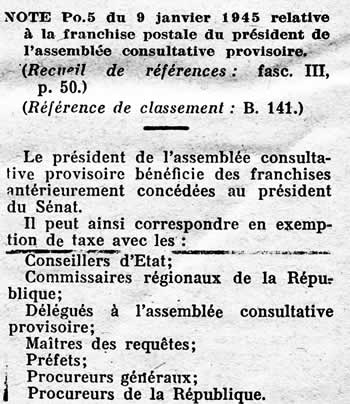 Franchise du Président de l'Assemblée Consultative