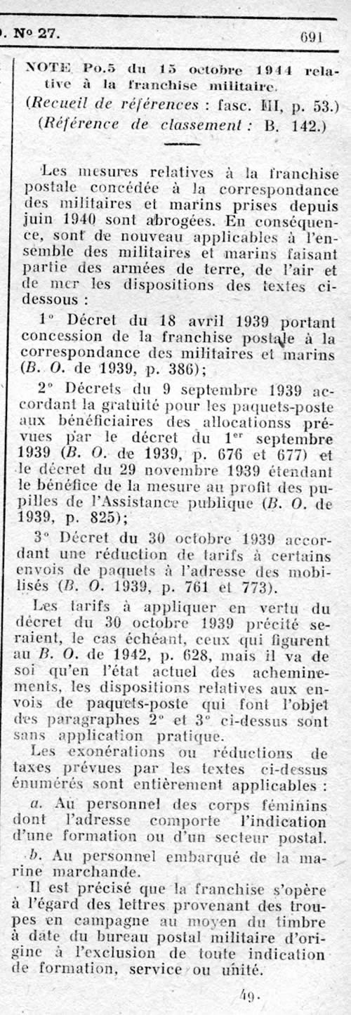 Rétablissement franchise postale