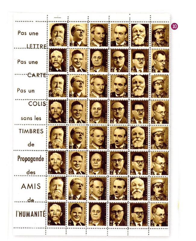 feuille complète de vignettes de propagande pour le journal l'Humanité